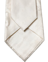 Dolce & Gabbana Off White Geometric Silk Adjustable Women Necktie Tie