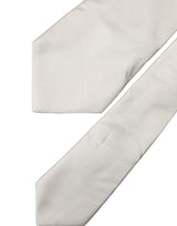 Dolce & Gabbana Off White Solid Silk Adjustable Women Tied Necktie Tie