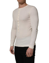 Dolce & Gabbana White Long Sleeves Henley Pullover Sweater