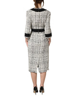 Dolce & Gabbana Black White Tweed Sheath A-line Midi Dress