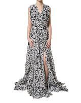 Dolce & Gabbana Black White Logo Sleeveless Floor Length Maxi Dress