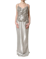 Dolce & Gabbana Silver Crystal Embellished EveningGown Dress