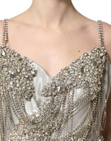 Dolce & Gabbana Silver Crystal Embellished EveningGown Dress
