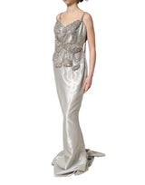 Dolce & Gabbana Silver Crystal Embellished EveningGown Dress