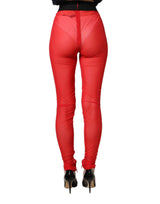 Dolce & Gabbana Red Nylon Stretch Slim Legging Trouser Pants