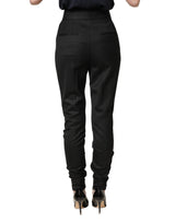 Dolce & Gabbana Black Wool High Waisted Logo Trouser Pants