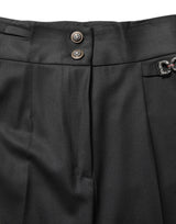 Dolce & Gabbana Black Wool High Waisted Logo Trouser Pants