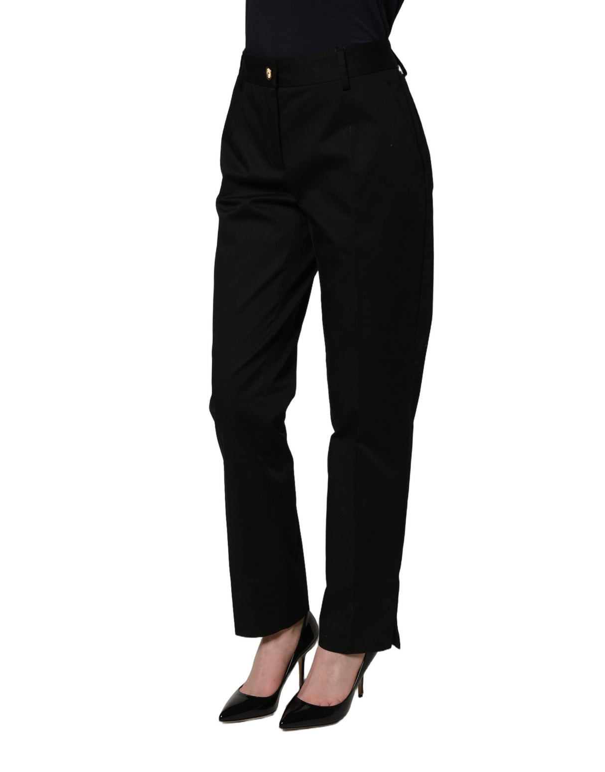 Dolce & Gabbana Black Tapered Leg Dress Cotton Trousers Pants