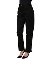 Dolce & Gabbana Black Tapered Leg Dress Cotton Trousers Pants