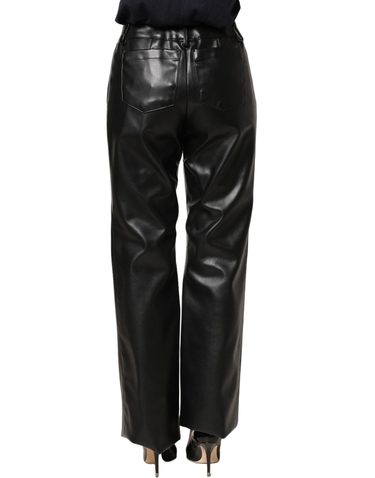 Dolce & Gabbana Black PU Leather High Waisted Trouser Pants