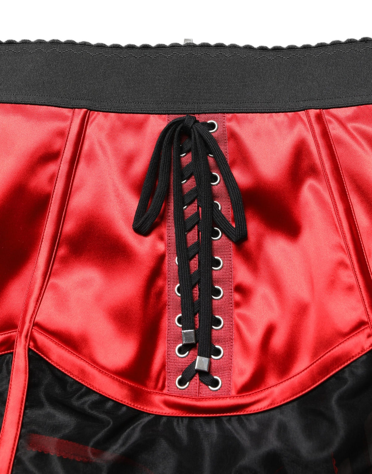 Dolce & Gabbana Red Satin Corset Style High Waist Mini Skirt