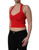 Dolce & Gabbana Red Viscose Sleeveless Halter Crop Tank Top