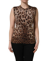Dolce & Gabbana Brown Leopard Crew Neck Sleeveless Tank Top