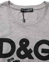Dolce & Gabbana Gray Cotton Logo Printed Crew Neck T-shirt