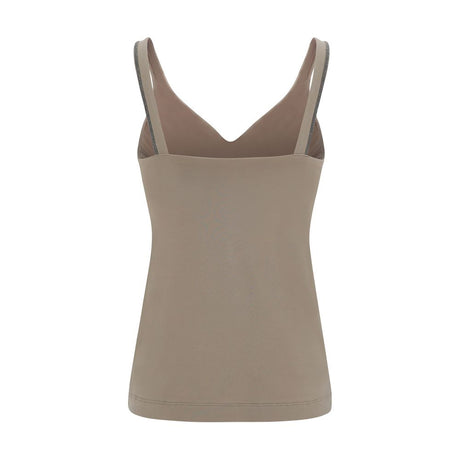 Brunello Cucinelli Beige Cotton Sleeveles T-Shirt