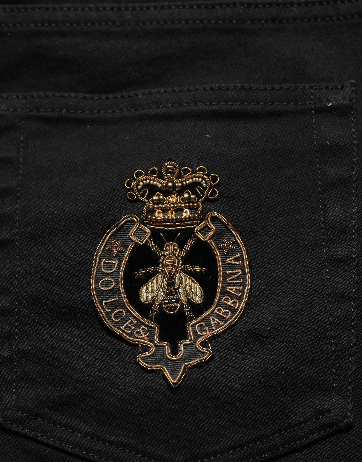 Dolce & Gabbana Black Heraldic Embroidered Skinny Denim Jeans