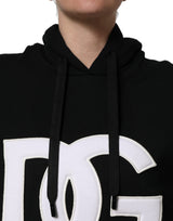 Dolce & Gabbana BlackWhite Appliqué Hooded Sweatshirt Sweater