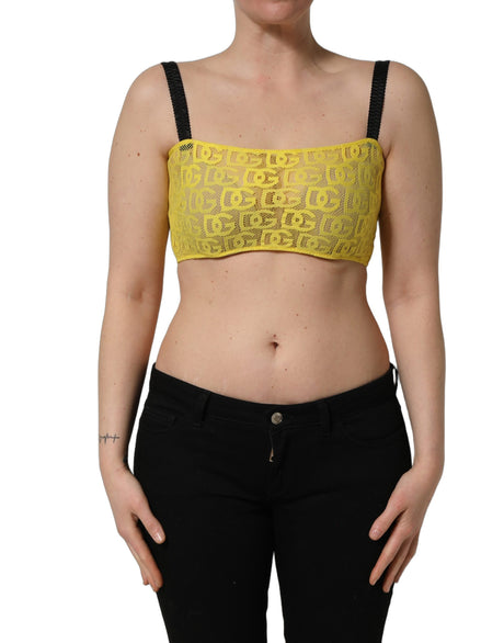 Dolce & Gabbana Yellow Cotton Crepe Chiffon Crop Bralette Top
