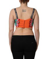 Dolce & Gabbana Turquoise Vegetable Print Silk Crop Tank Top