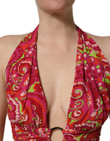 Dolce & Gabbana Red Paisley Silk Halter Neck Crop Tank Top