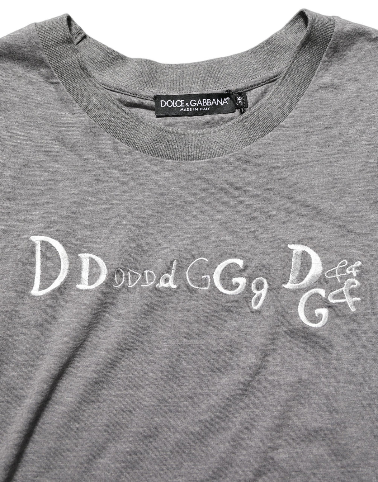 Dolce & Gabbana Gray Logo Embroidery Short Sleeve T-shirt