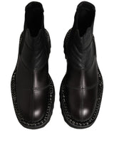 Dolce & Gabbana Black Leather Slip On Chelsea Boots Shoes