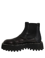Dolce & Gabbana Black Leather Slip On Chelsea Boots Shoes