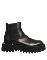 Dolce & Gabbana Black Leather Slip On Chelsea Boots Shoes
