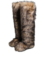 Dolce & Gabbana Brown Faux Skim Ski Fur Knee High Boots Shoes