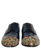 Dolce & Gabbana Blue Embellished Men Derby Dress Formal Shoes