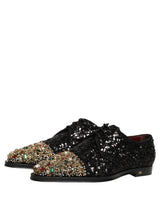 Dolce & Gabbana Black Sequin Embellished Men Derby Dress Shoes