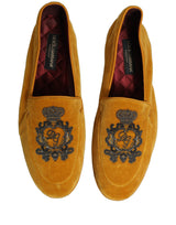 Dolce & Gabbana Yellow Velvet Crown Embroidery Loafers Shoes