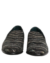 Dolce & Gabbana Black Silver Embellished Slip On Loafers Shoes