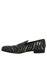 Dolce & Gabbana Black Silver Embellished Slip On Loafers Shoes