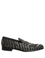 Dolce & Gabbana Black Silver Embellished Slip On Loafers Shoes