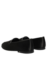 Dolce & Gabbana Black Satin Logo Slip On Flats Loafers Shoes