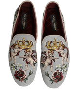 Dolce & Gabbana Gray Crown Rose Angel Embroidery Loafer Shoes