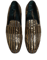 Dolce & Gabbana Gold Striped Sequin Embellished Loafer Shoes