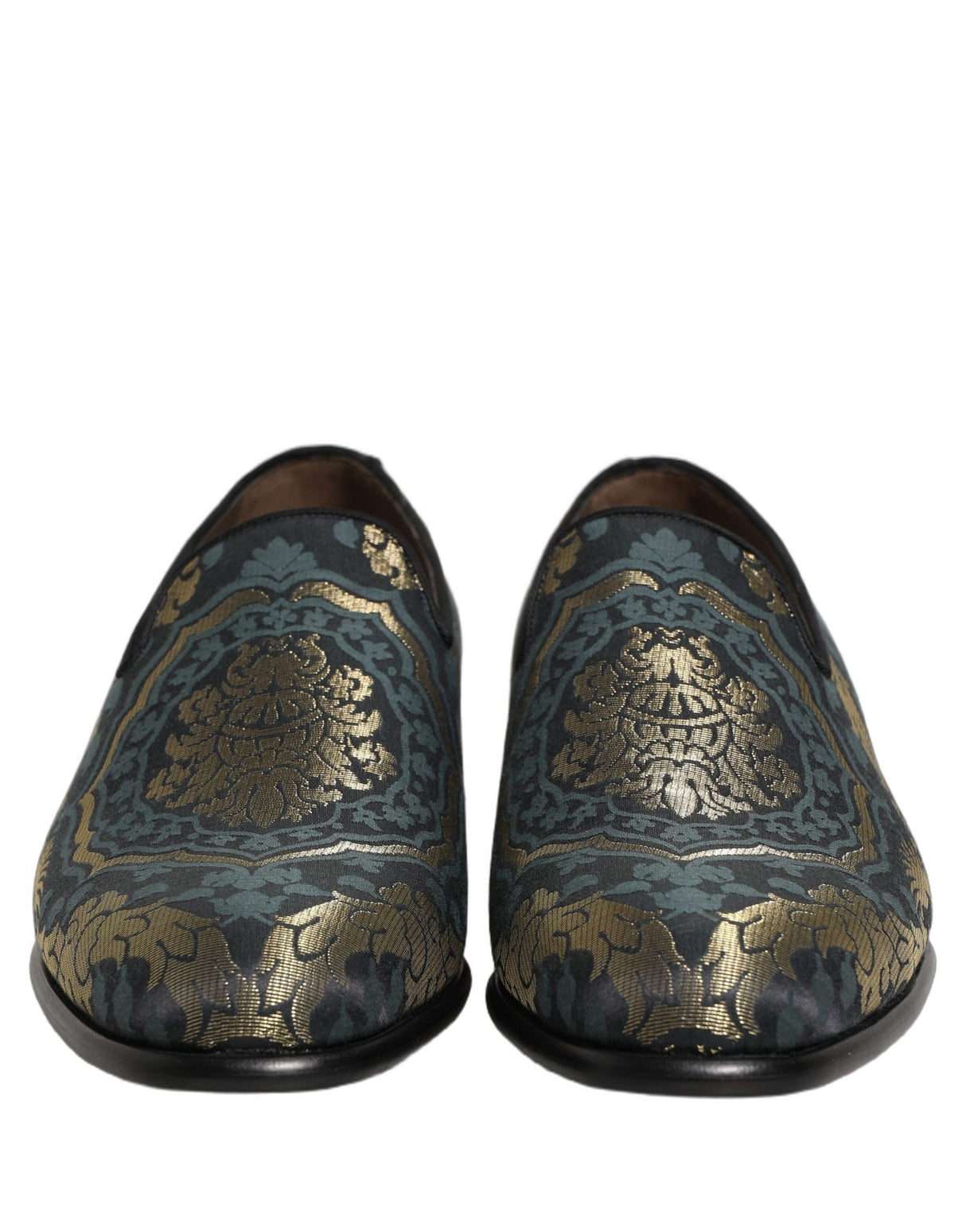Dolce & Gabbana Black Floral Brocade Slip On Loafers Shoes
