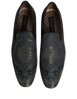 Dolce & Gabbana Black Floral Brocade Slip On Loafers Shoes