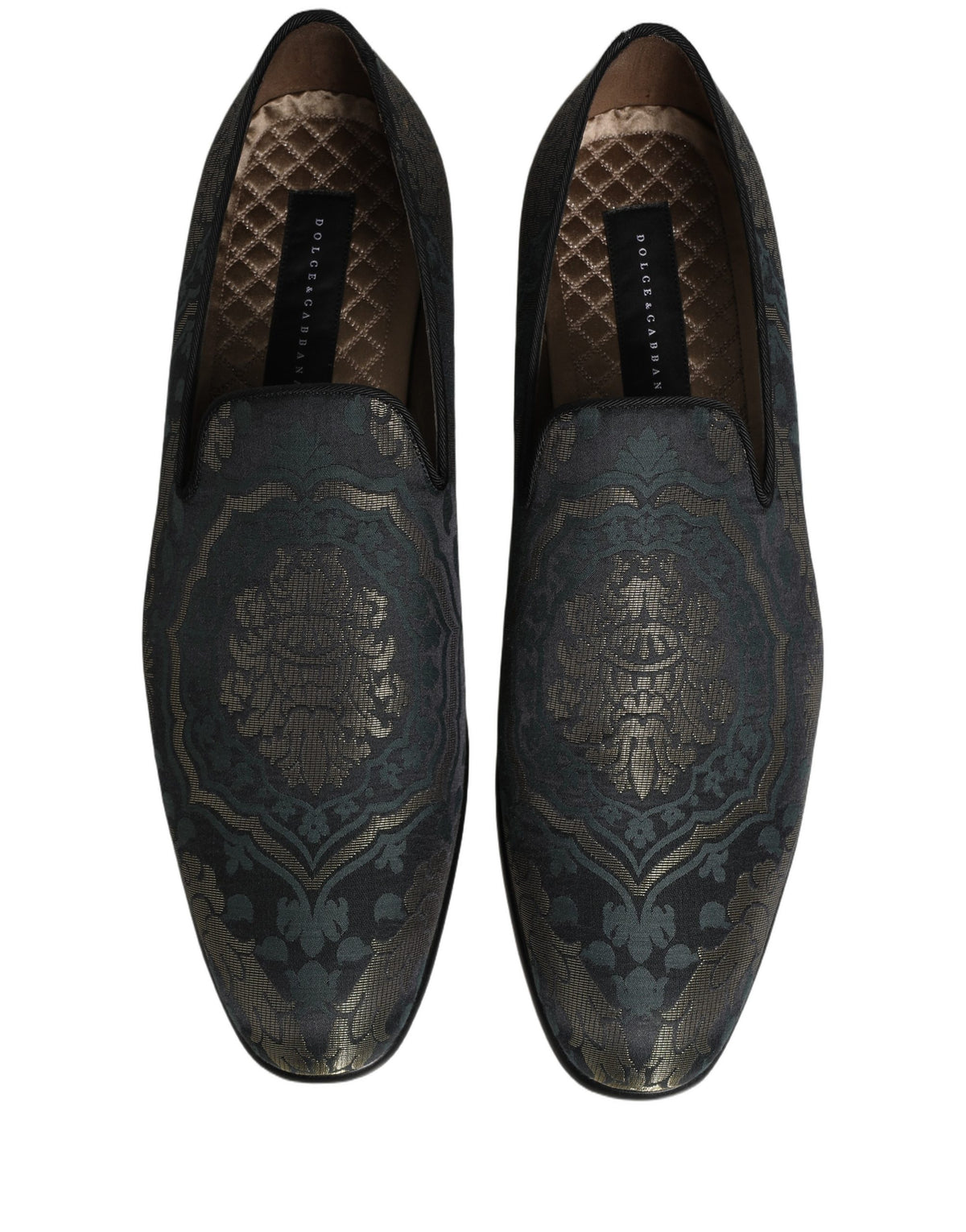 Dolce & Gabbana Black Floral Brocade Slip On Loafers Shoes