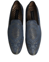 Dolce & Gabbana Blue Floral Brocade Slip On Loafers Shoes