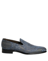 Dolce & Gabbana Blue Floral Brocade Slip On Loafers Shoes