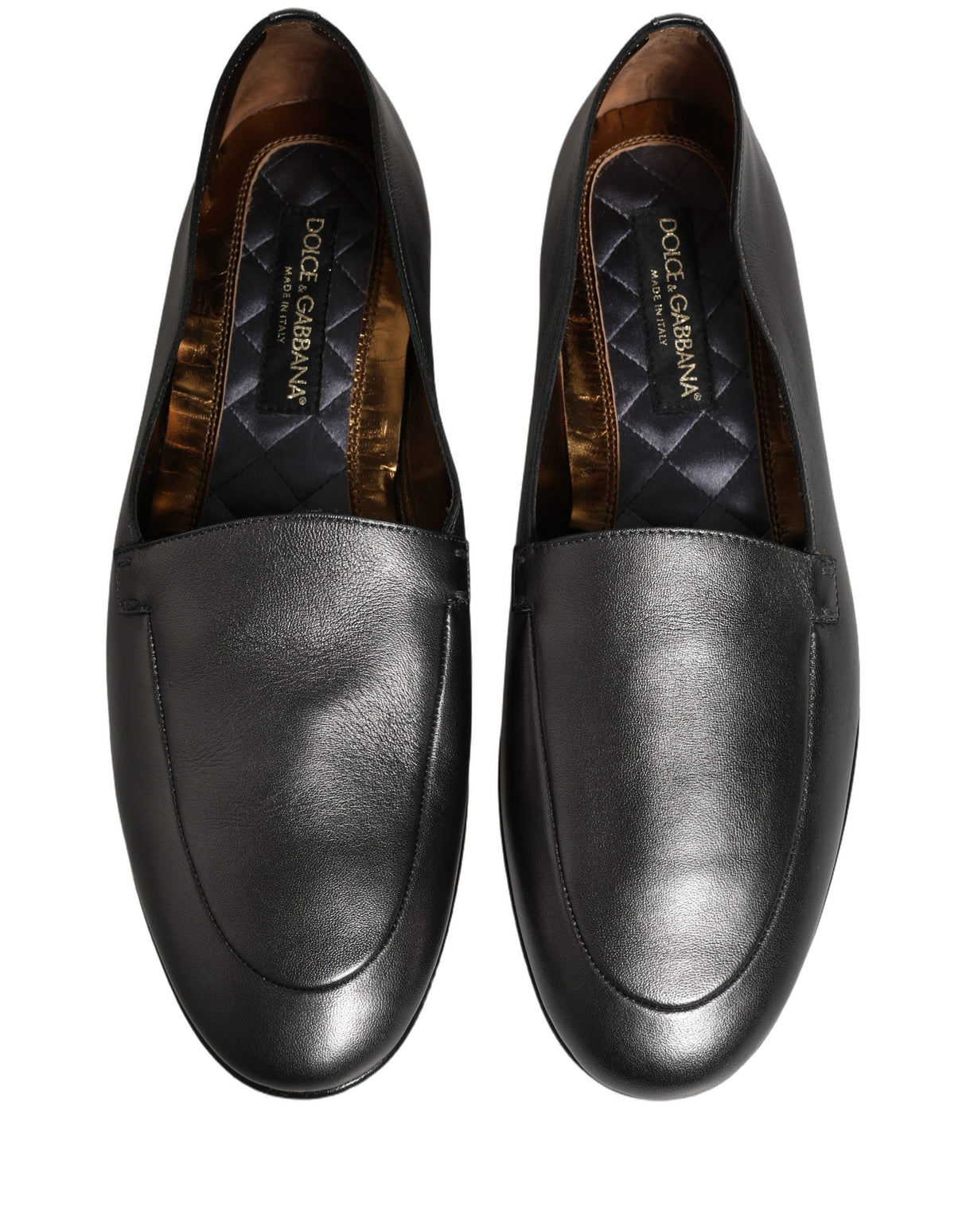 Dolce & Gabbana Silver Leather DG Logo Slip On Loafers Shoes