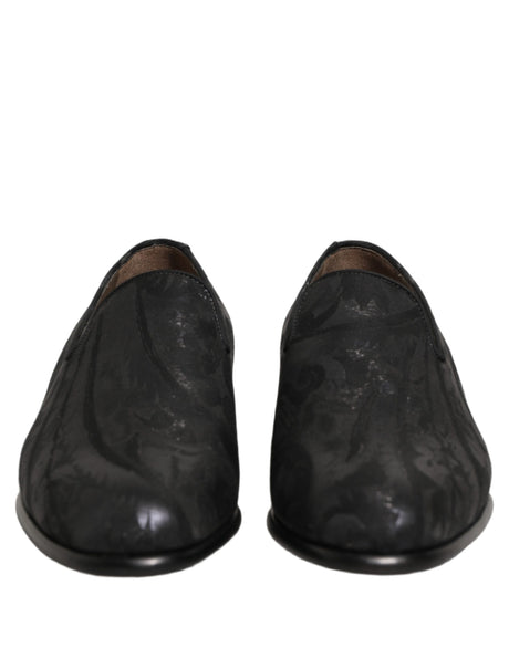 Dolce & Gabbana Black Brocade Men Slip On Dress Loafers Shoes