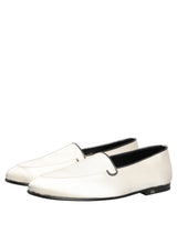 Dolce & Gabbana White Satin Logo Slip On Flats Loafers Shoes