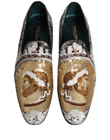 Dolce & Gabbana White Gold Sequined Slip On Loafers Shoes