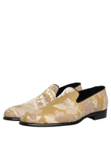 Dolce & Gabbana Gold Floral Print Jacquard Men Loafers Shoes