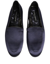 Dolce & Gabbana Blue Satin Logo Slip On Flats Loafers Shoes