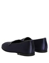 Dolce & Gabbana Blue Satin Logo Slip On Flats Loafers Shoes